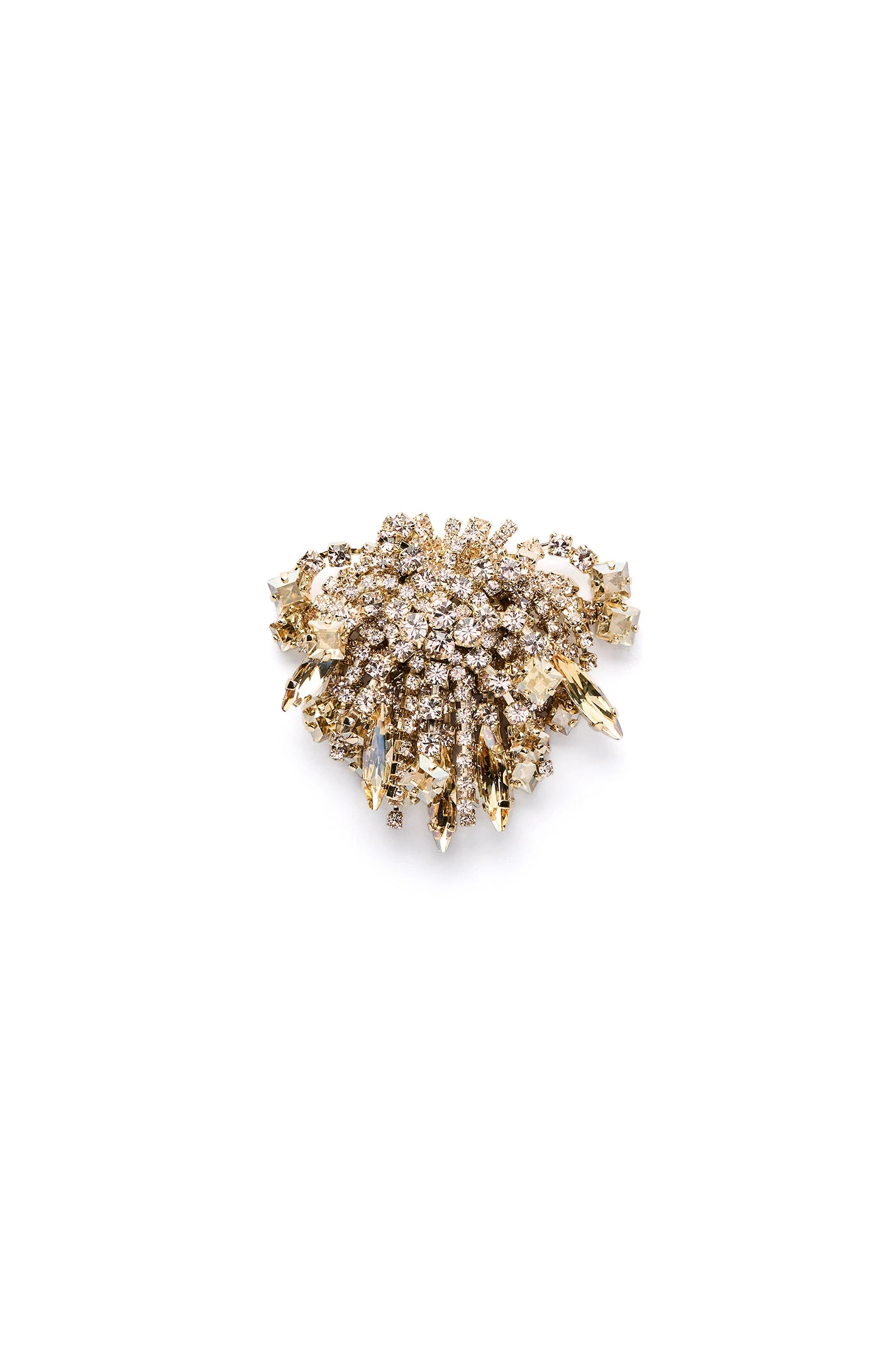 Scanlan Theodore Crystal Cascade Brooch in Gold Quartz at Coveti Scanlan Theodore Crystal Cascade Brooch in Gold Quartz