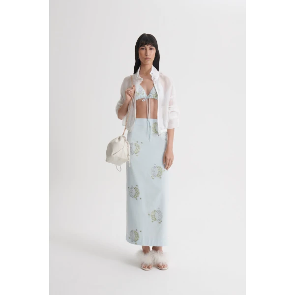 Scanlan Theodore Dandelion Jacquard Pencil Skirt in Sky Blue