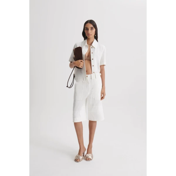 Scanlan Theodore Denim Short Sleeve Shirt in White | Tops | Coveti