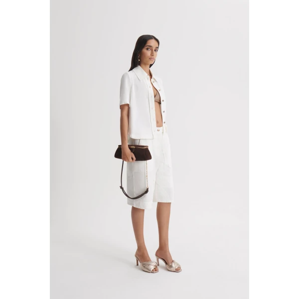 Scanlan Theodore Denim Short Sleeve Shirt in White | Tops | Coveti