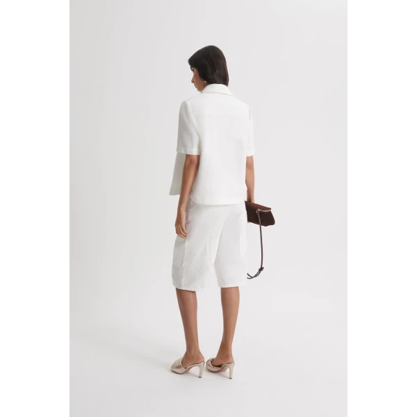 Scanlan Theodore Denim Short Sleeve Shirt in White | Tops | Coveti