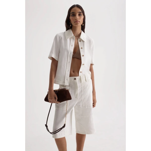 Scanlan Theodore Denim Short Sleeve Shirt in White | Tops | Coveti