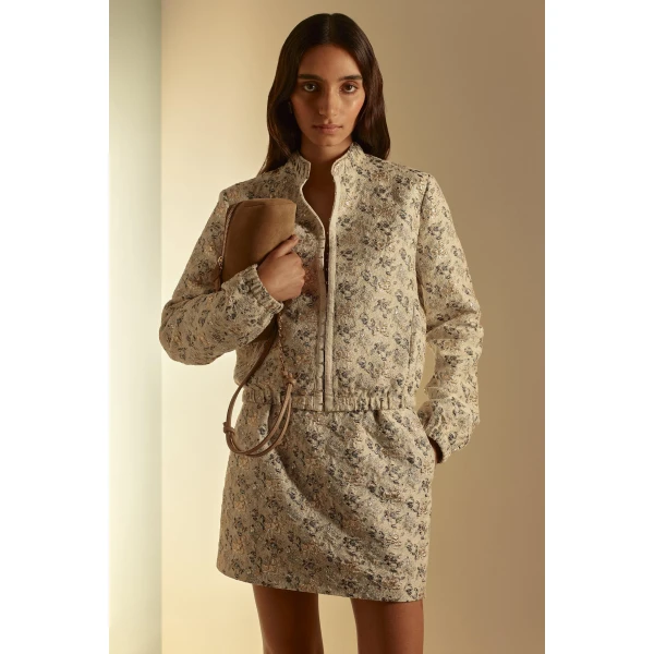 Scanlan Theodore French Brocade Bomber in Champagne | Jackets | Coveti