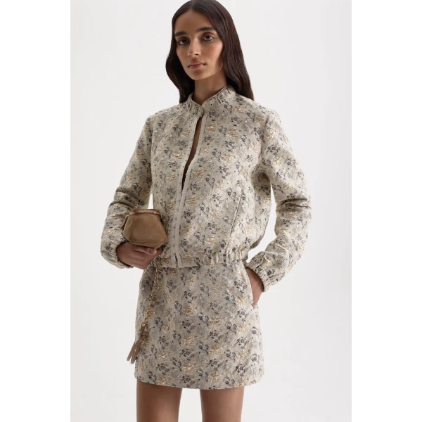 Scanlan Theodore French Brocade Mini Skirt in Champagne | Skirts | Coveti