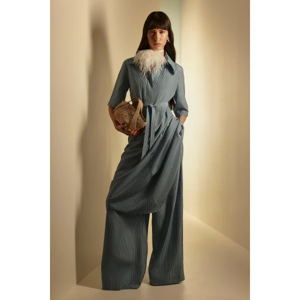 Scanlan Theodore Gingham Dress in Blue | Midi Dresses | Coveti