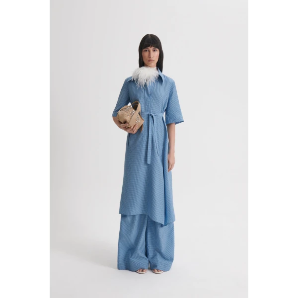 Scanlan Theodore Gingham Dress in Blue | Midi Dresses | Coveti