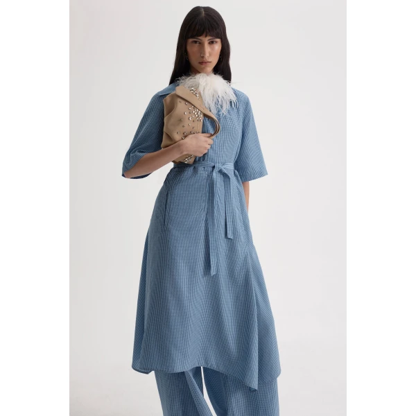 Scanlan Theodore Gingham Dress in Blue | Midi Dresses | Coveti