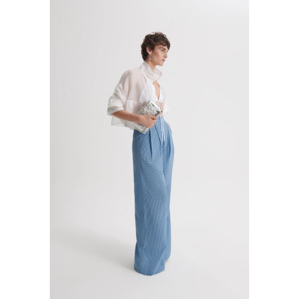 Scanlan Theodore Gingham Pleat Trouser in Blue | Pants | Coveti