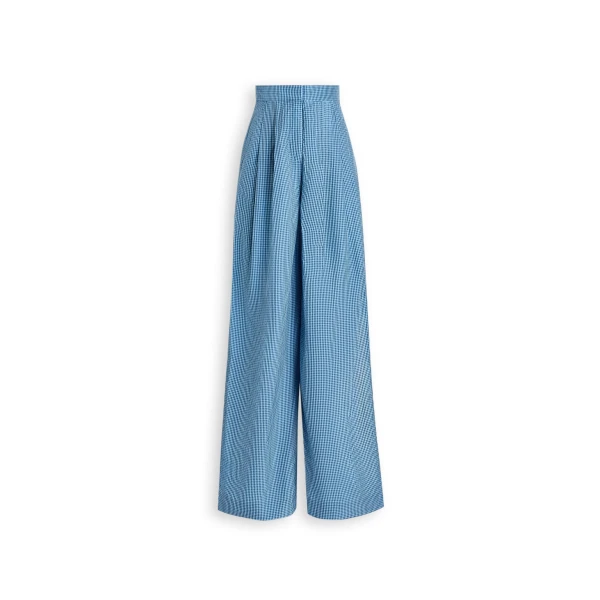 Gingham Pleat Trouser in Blue