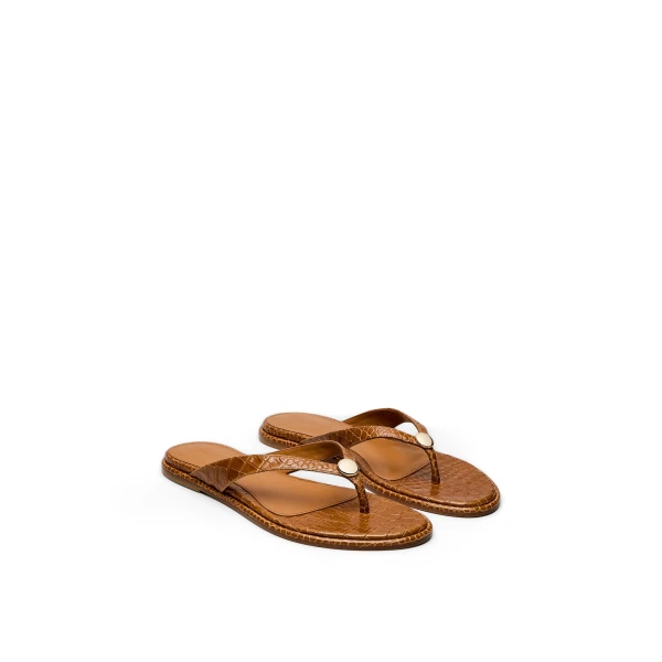 Scanlan Theodore Ilios Croc Flat Sandal in Almond