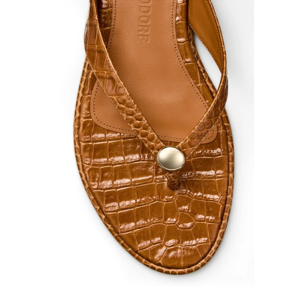 Scanlan Theodore Ilios Croc Flat Sandal in Almond