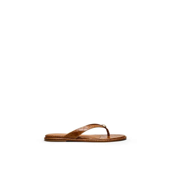 Ilios Croc Flat Sandal in Almond