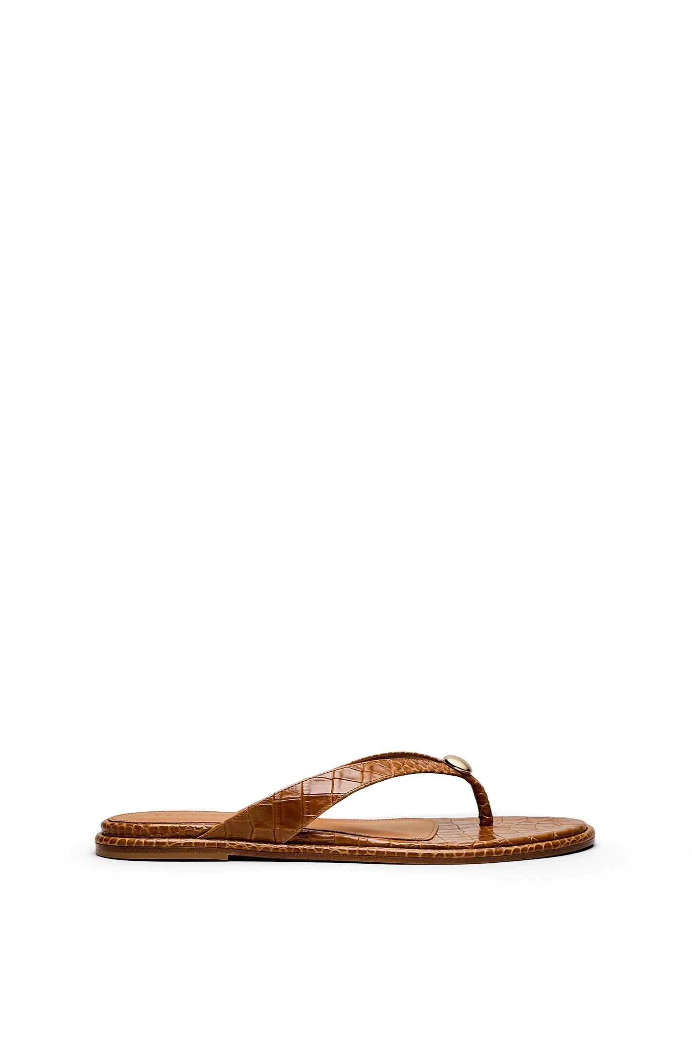 Scanlan Theodore Ilios Croc Flat Sandal in Almond at Coveti Scanlan Theodore Ilios Croc Flat Sandal in Almond