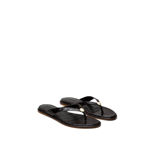 Scanlan Theodore Ilios Croc Flat Sandal in Dark Chocolate | Sandals | Coveti