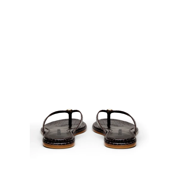Scanlan Theodore Ilios Croc Flat Sandal in Dark Chocolate | Sandals | Coveti