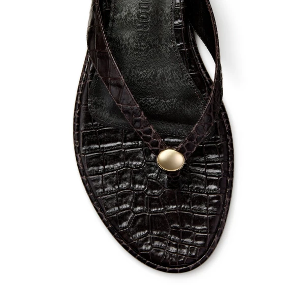 Scanlan Theodore Ilios Croc Flat Sandal in Dark Chocolate | Sandals | Coveti