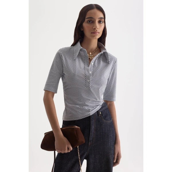 Scanlan Theodore Italian Chain Print Shirt in White Navy | Tops | Coveti
