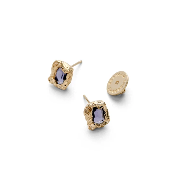 Scanlan Theodore Italian Crystal Studs in Purple Velvet | Earrings | Coveti