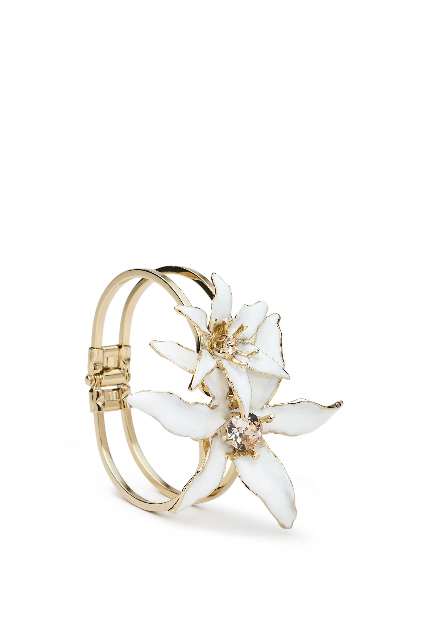 Scanlan Theodore Italian Enamel Lily Cuff in Bianco at Coveti Scanlan Theodore Italian Enamel Lily Cuff in Bianco