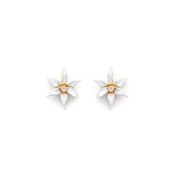 Italian Enamel Lily Earrings in Bianco