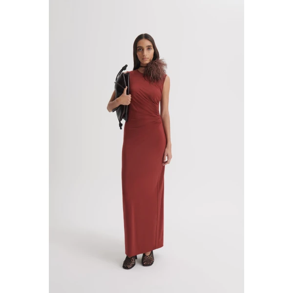 Scanlan Theodore Knit Draped Dress in Chilli | Maxi Dresses | Coveti
