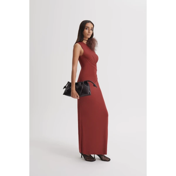 Scanlan Theodore Knit Draped Dress in Chilli | Maxi Dresses | Coveti