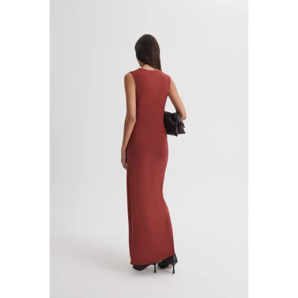 Scanlan Theodore Knit Draped Dress in Chilli | Maxi Dresses | Coveti