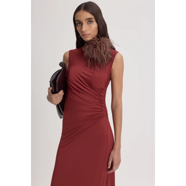 Scanlan Theodore Knit Draped Dress in Chilli | Maxi Dresses | Coveti