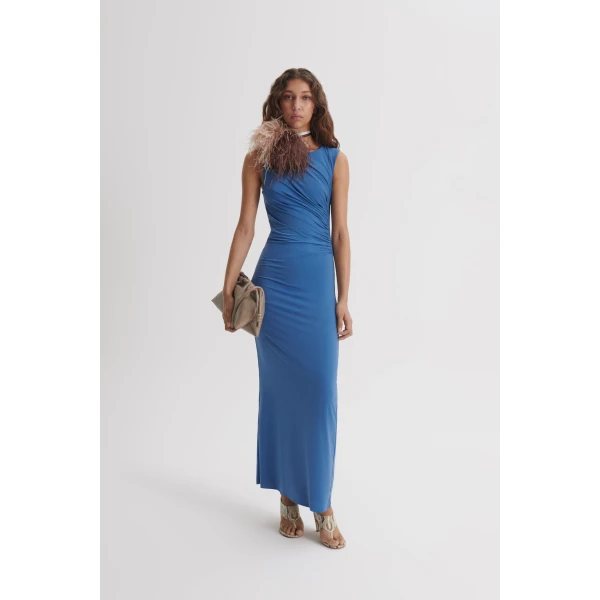Scanlan Theodore Knit Draped Dress in Indigo | Maxi Dresses | Coveti