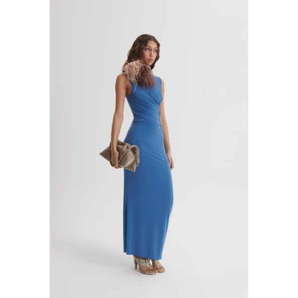 Scanlan Theodore Knit Draped Dress in Indigo | Maxi Dresses | Coveti