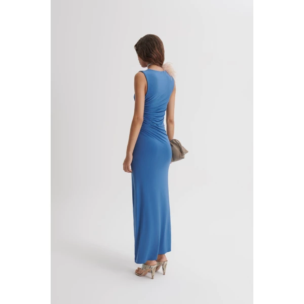 Scanlan Theodore Knit Draped Dress in Indigo | Maxi Dresses | Coveti
