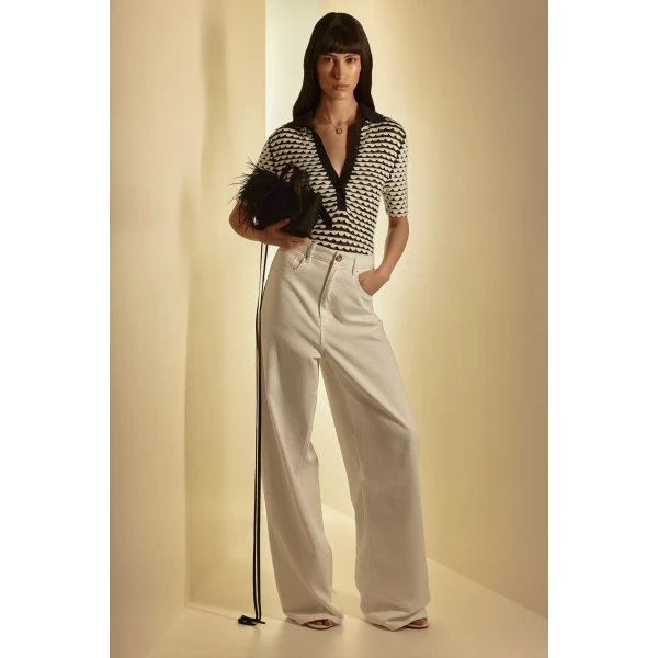 Scanlan Theodore Knit Shell Stitch Shirt in Black White | Tops | Coveti