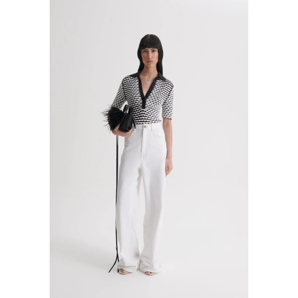 Scanlan Theodore Knit Shell Stitch Shirt in Black White | Tops | Coveti