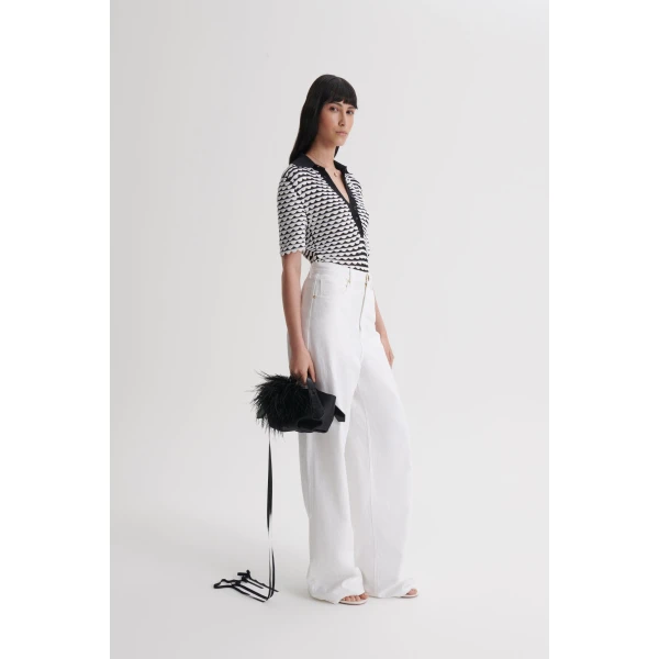 Scanlan Theodore Knit Shell Stitch Shirt in Black White | Tops | Coveti