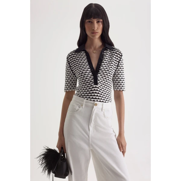 Scanlan Theodore Knit Shell Stitch Shirt in Black White | Tops | Coveti