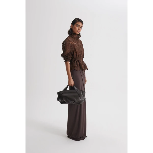 Scanlan Theodore Lace Funnel Neck Jacket in Dark Chocolate | Jackets | Coveti