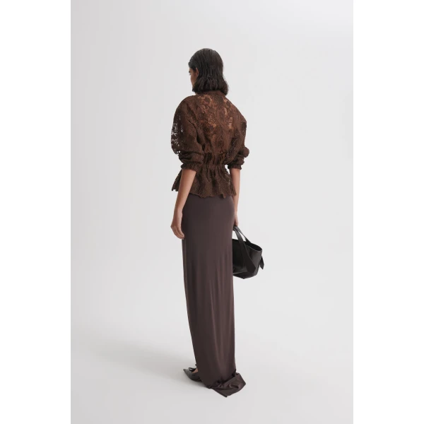 Scanlan Theodore Lace Funnel Neck Jacket in Dark Chocolate | Jackets | Coveti