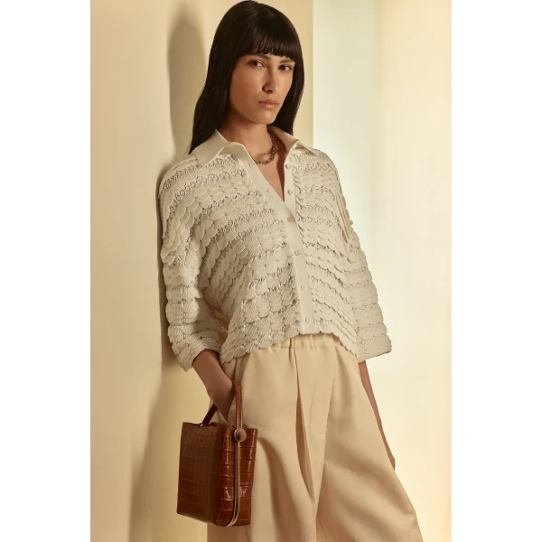 Scanlan Theodore Lace Knit Shirt in White | Tops | Coveti