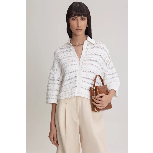Scanlan Theodore Lace Knit Shirt in White | Tops | Coveti