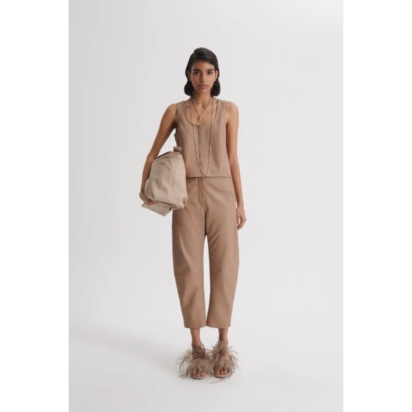 Scanlan Theodore Leather Barrel Leg Trouser in Camel