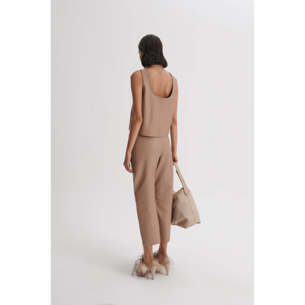 Scanlan Theodore Leather Barrel Leg Trouser in Camel