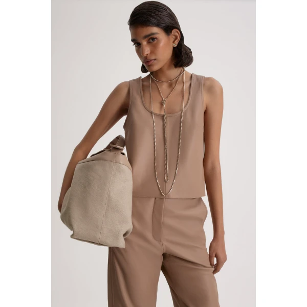 Scanlan Theodore Leather Barrel Leg Trouser in Camel