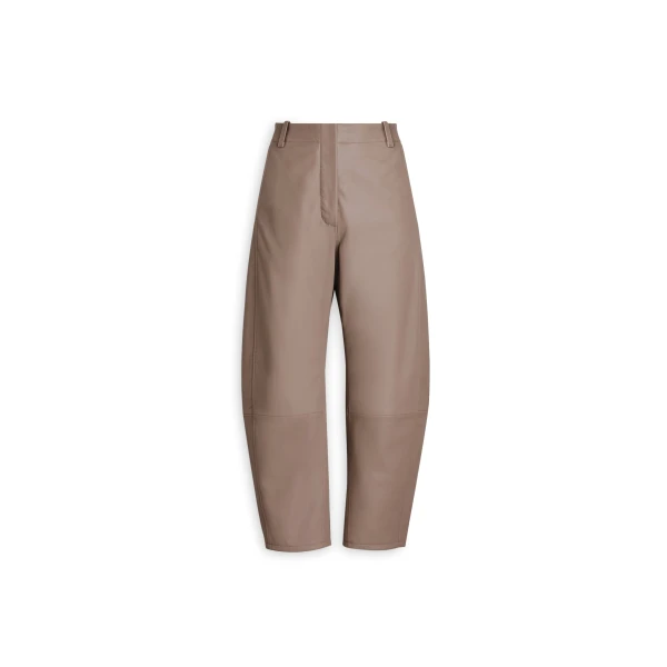 Leather Barrel Leg Trouser in Camel