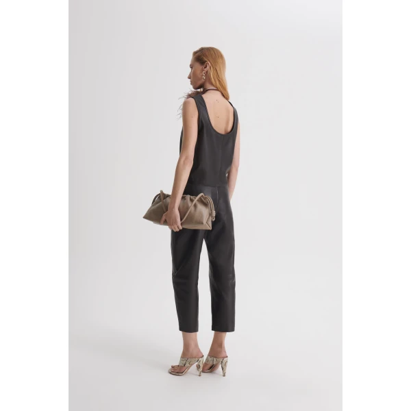 Scanlan Theodore Leather Barrel Leg Trouser in Dark Chocolate