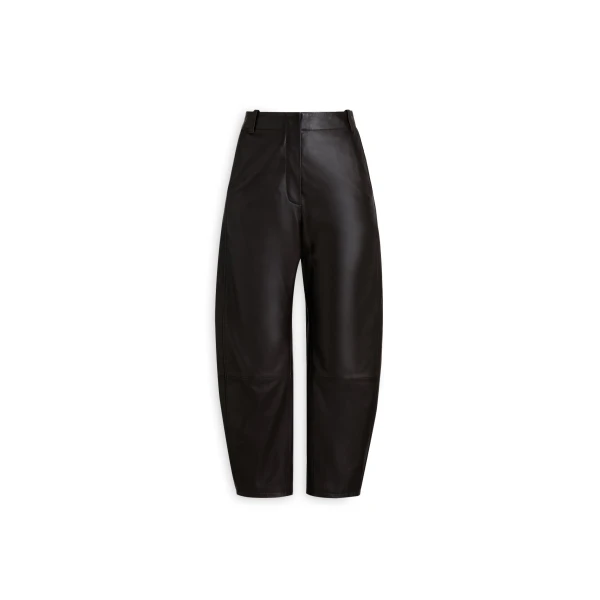 Leather Barrel Leg Trouser in Dark Chocolate