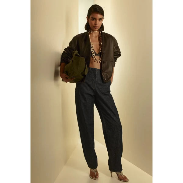 Scanlan Theodore Leather Bomber in Dark Chocolate