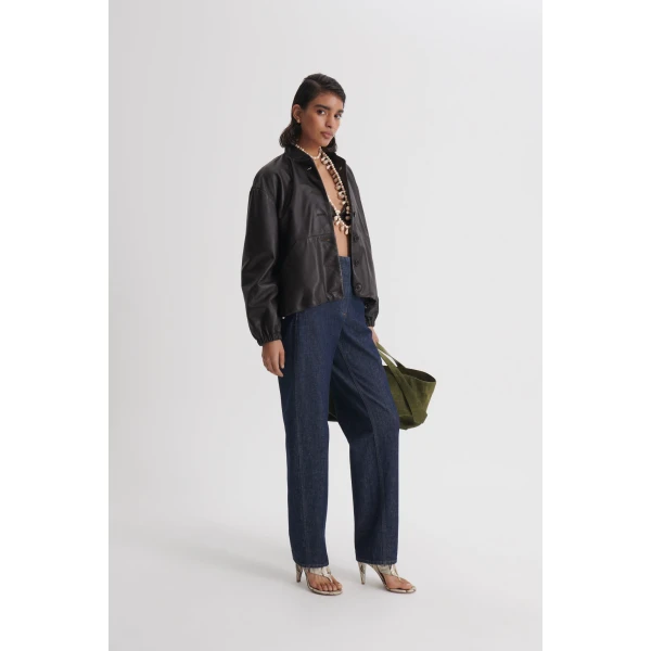 Scanlan Theodore Leather Bomber in Dark Chocolate