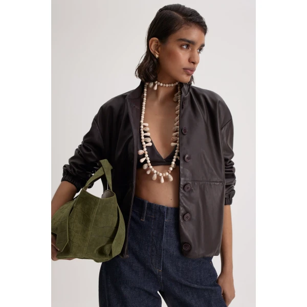 Scanlan Theodore Leather Bomber in Dark Chocolate