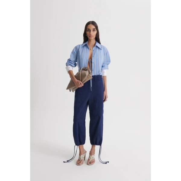 Scanlan Theodore Linen Cotton Cropped Cargo in Marine | Pants | Coveti