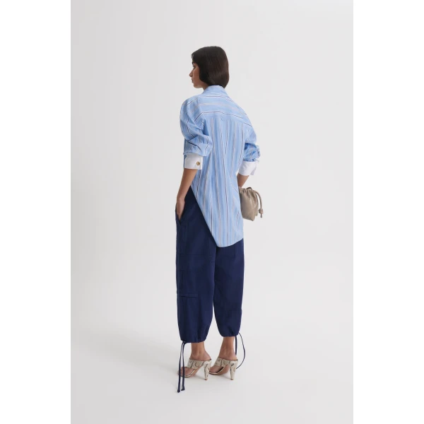 Scanlan Theodore Linen Cotton Cropped Cargo in Marine | Pants | Coveti